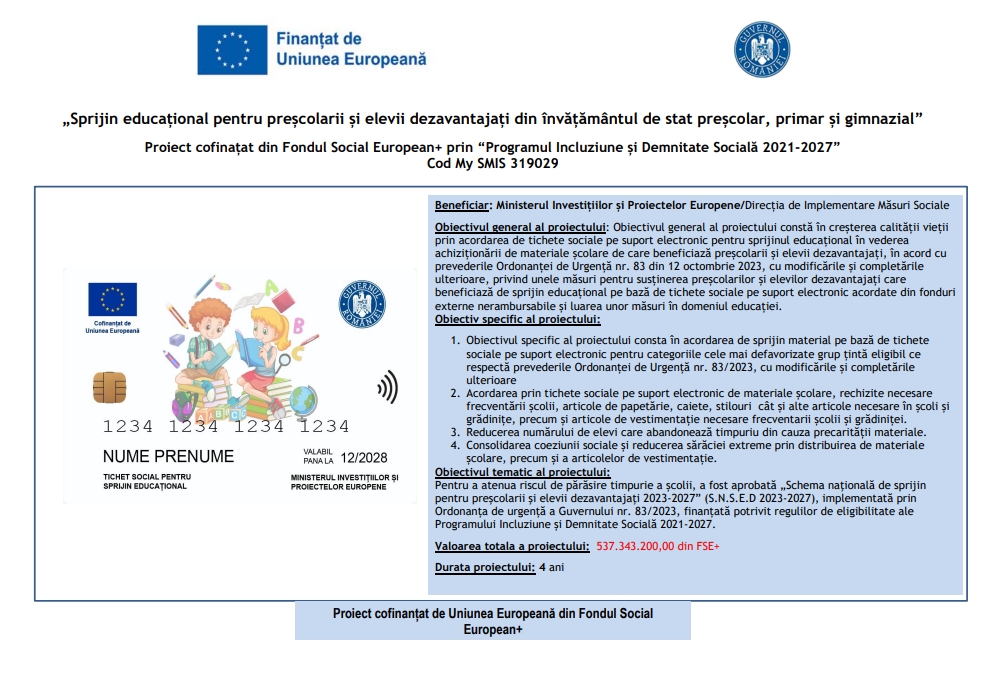 Afiș proiect Sprijin educațional - tichete sociale 2026-2027